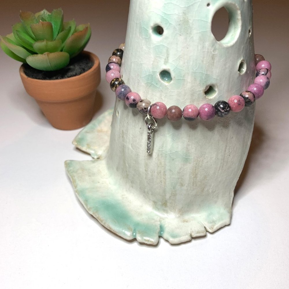 Handmade Rhodonite Beads & Crystal Bar - Picture 3 of 6
